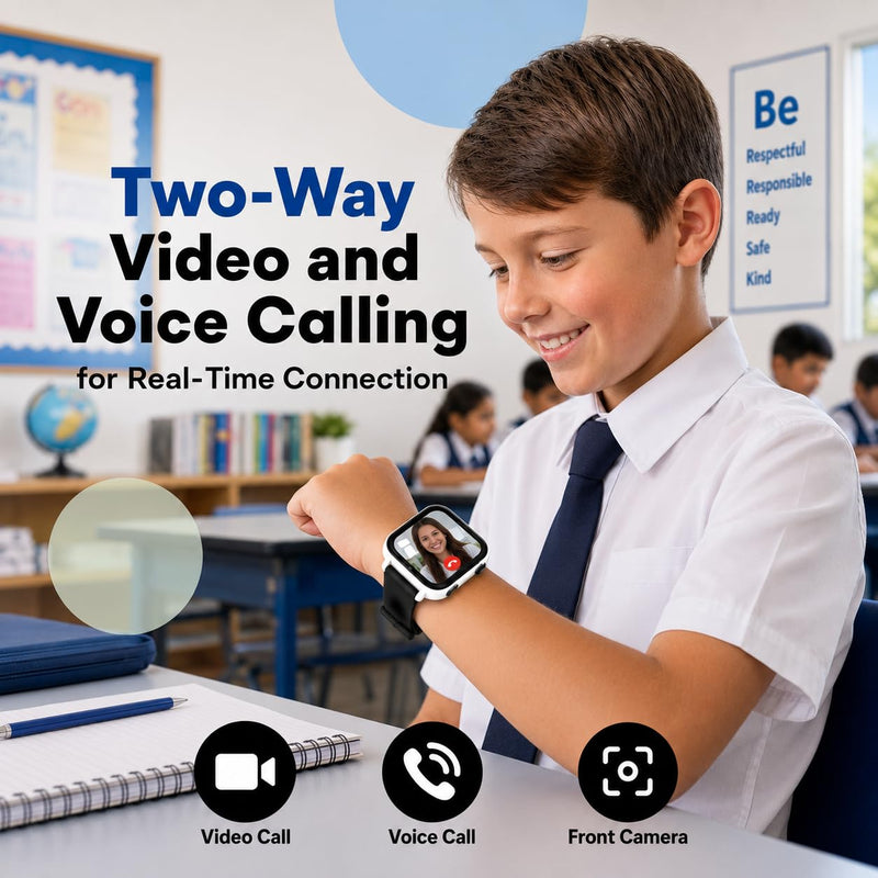 Kipywatch Smartwatch for Boys, Kids Watch with GPS Tracker, Video Calling | 4G Kids Phone Watch, Parental App, Low Subscription - Safety Alert, School Mode - Interchangeable Strap - Back to School Gift