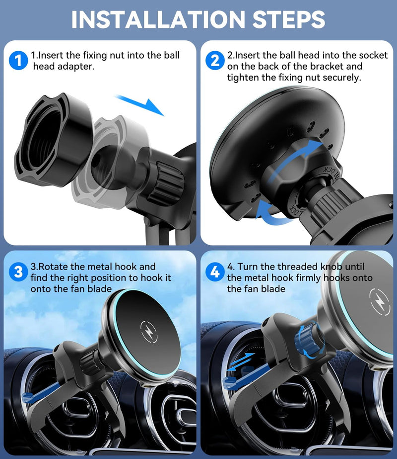 15w Charger Car Phone Mount for Magsafe, Air Vent Car Mount Magnetic Wireless Phone Holder for Mercedes Benz A/B/C/E/V/G/Class & Audi A1/A3/A3 for iPhone 17 16 15 14 13 12 Pro Max, Black Charger Air Vent Car Mount