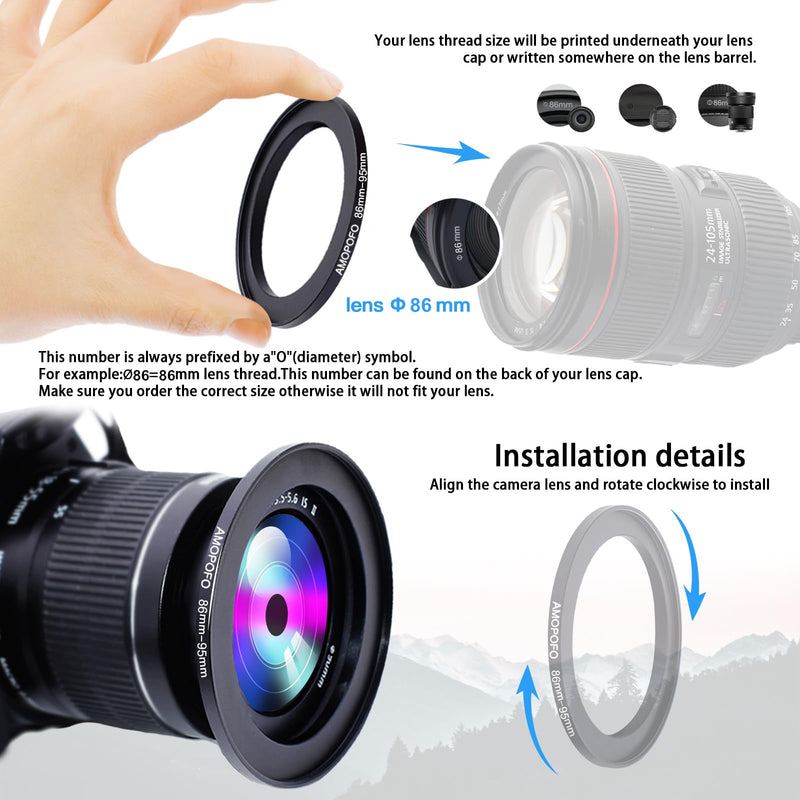 86mm to 95mm Step-Up Ring Filter adapter/86mm to 95mm Camera Filter Ring for 95 mm UV,ND,CPL,Metal Step Up Ring 86mm to 95mm