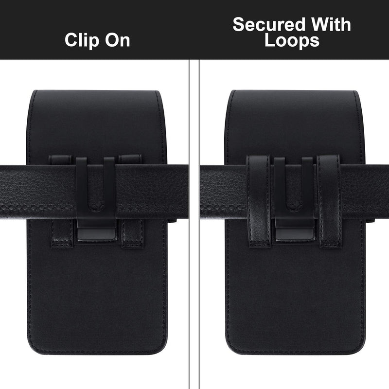 Mopaclle Phone Holster for Apple iPhone 15 Pro Max 14 Pro Max 14 Plus 13 Pro Max 8 Plus 7 Plus Belt Clip Case, Leather Cell Phone Belt Holder Pouch for Galaxy S23+ S24 +S9+ S21 FE A73 5G A33 A12 A32 01 Leather- Black L (6.5 x 3.5x0.5 in)