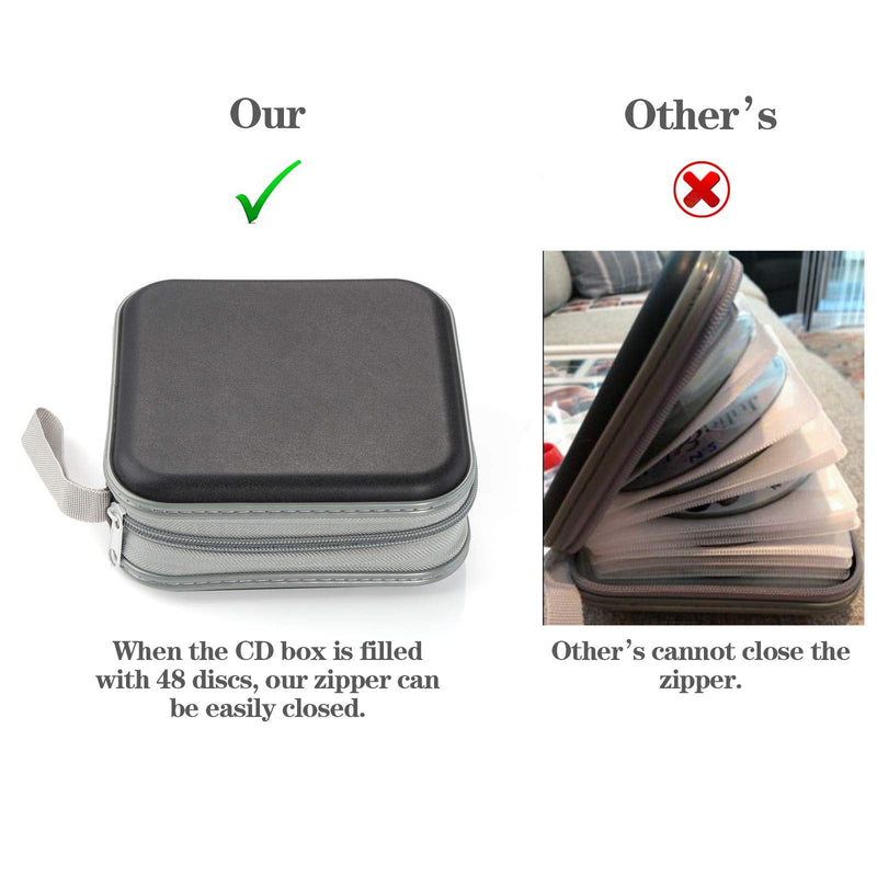 alavisxf xx CD Case, 48 Capacity Hard Plastic DVD Case Portable Zipper CD Case Holder Large Storage Disc Wallet Bag for Car Home Travel (Black, 48 Capacity) Black
