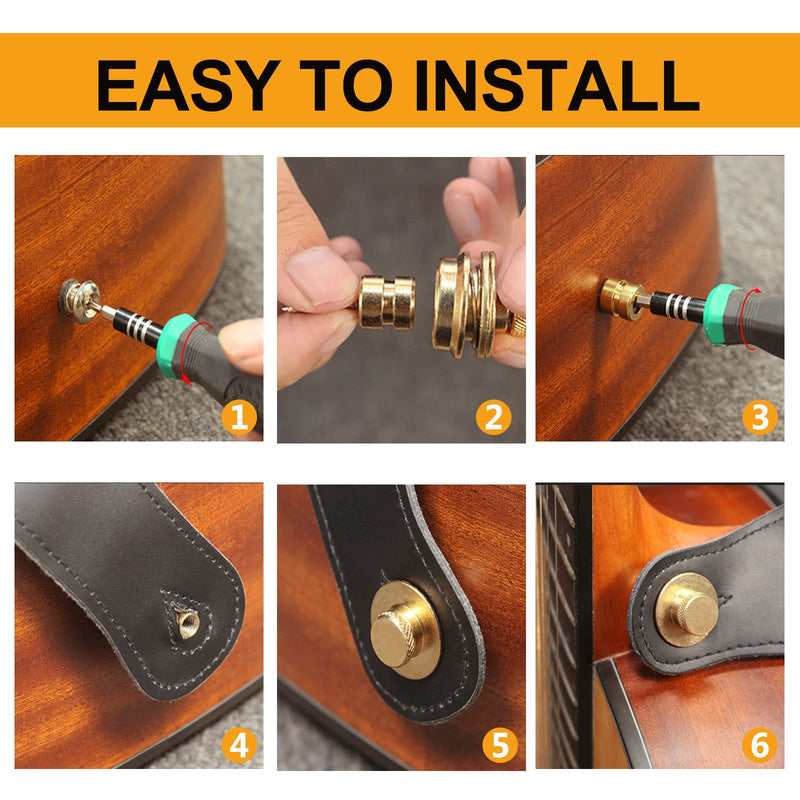 2PCS Guitar Strap Locks, Metal Heavy Duty Guitar Straplocks Replacement, Buttons Quick Release Security retainer System, Gold Strap lock Set for Classical Electric Guitar 2 Pieces