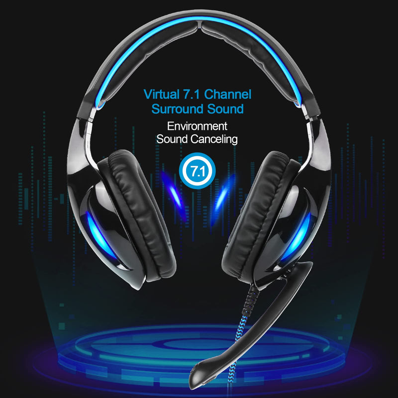 [AUSTRALIA] - SADES SA902 Stereo Gaming Headset 7.1 USB Surround Sound PC Headsets Over-Ear Gaming Headphones with Microphone LED Light Black Blue 