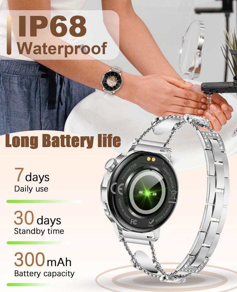 Smart Watch for Women 1.27" HD Touch Screen Fitness Watch,Bluetooth Call&Message Notifications Heart Rate/Sleep Monitor Smartwatch, IP68 Waterproof 100+ Sport Modes (Silver RT-220) Silver RT-220