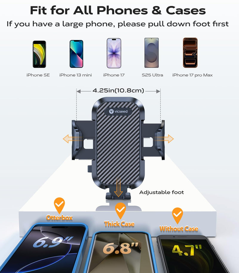 VICSEED 2026 Upgrade Ultra Stable Car Phone Holder Mount [Never Fall Off & Won't Break] Universal Air Vent Phone Mount for Car Easy Clamp Phone Holders for Your Car for iPhone 17 Pro Max 16 15 14 13 Black