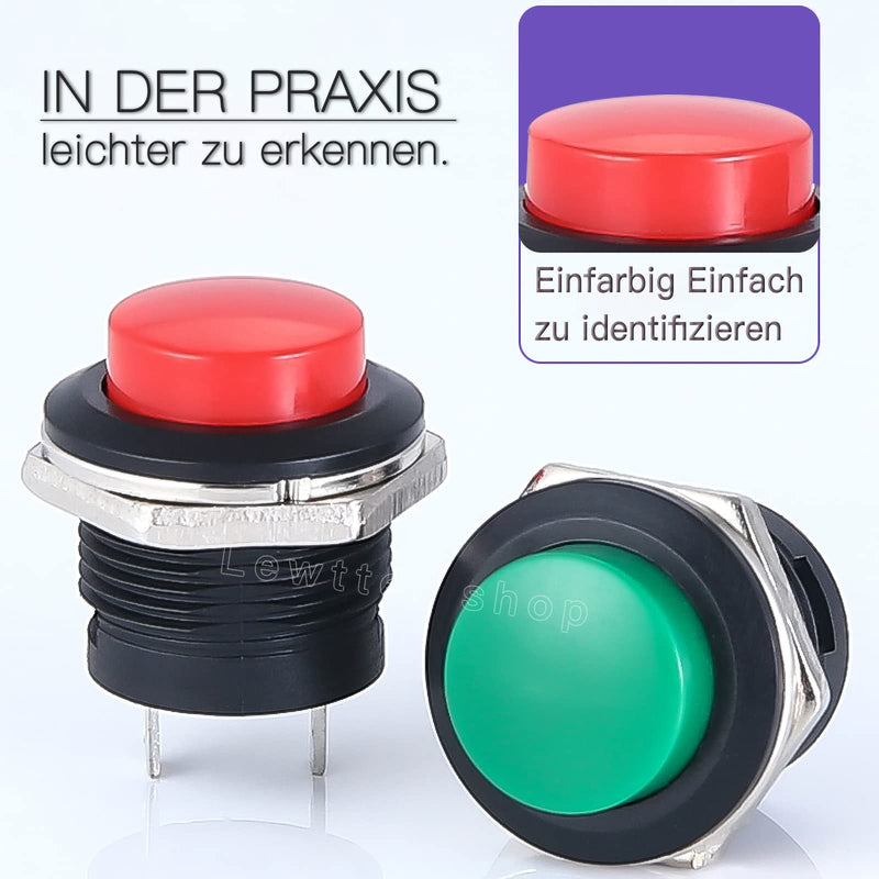 16 mm Momentary Push Button On Off Switch Assorted Red Green Yellow Blue White Black 3A 250V AC 2-Pin Self-Resetting Mini Round Switch 16mm