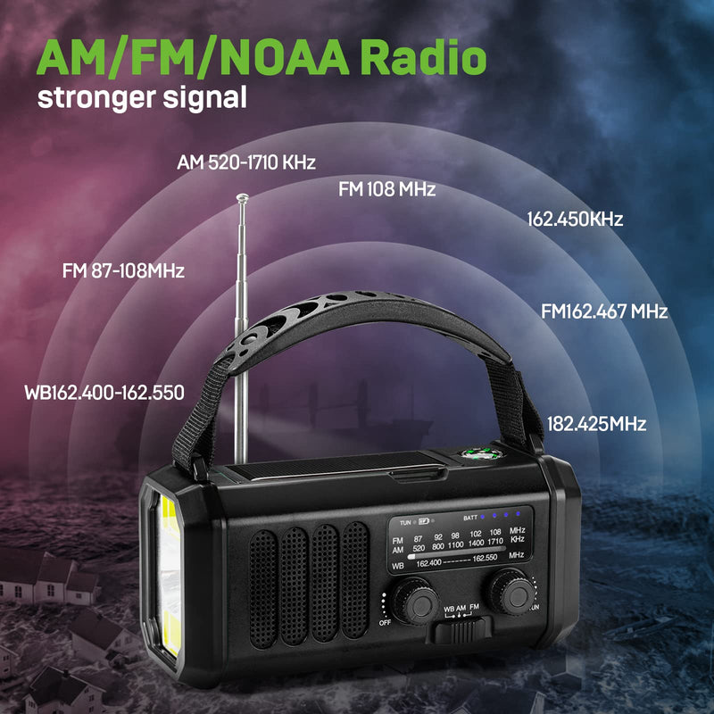 10000mAh Solar Radio, Crank Radio, Emergency Radio, NOAA/AM/FM Weather Radio, USB Type-C Charging,Dynamo Radio,Polymer Battery,Torch & LED Reading Light, SOS Alarm,Compass for Camping black