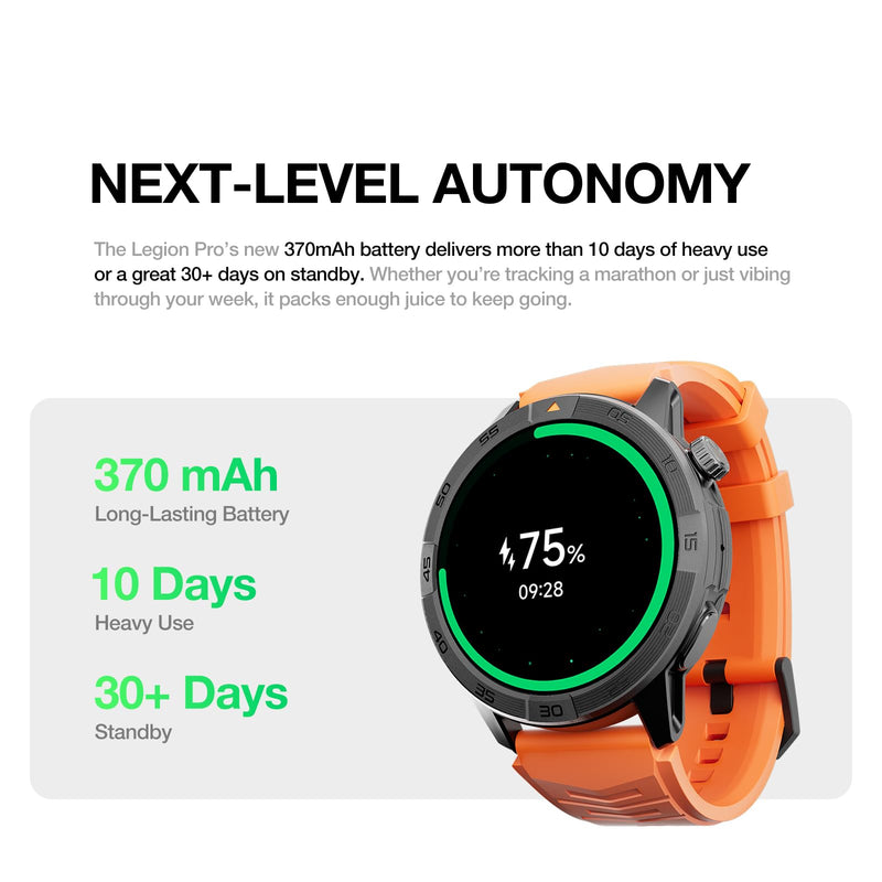 AGM Legion Pro Rugged Smart Watch, 1.43in AMOLED Display(60Hz, 600Nits), Shockproof & Drop-proof, 50M Waterproof, 100+ Sports Modes, Advanced Health Tracking, Bluetooth Calling, Compass & Built-in GPS