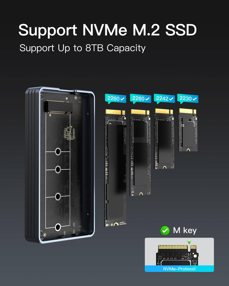 Inateck 40Gbps M.2 NVMe SSD Enclosure, Aluminum Hard Drive Enclosure, USB 4.0/Thunderbolt 4, No Tools Required Installation, Supports 2230/2242/2260/2280 SSDs, M-Key, FE2028