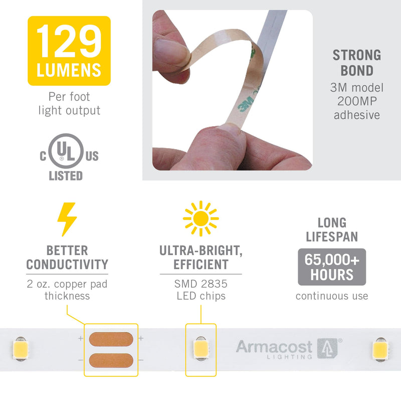 [AUSTRALIA] - Armacost Lighting RibbonFlex Pro 12V White LED Strip Lights 30 LED/m, 2700K, 8.2 ft 131210 2700K Warm White 