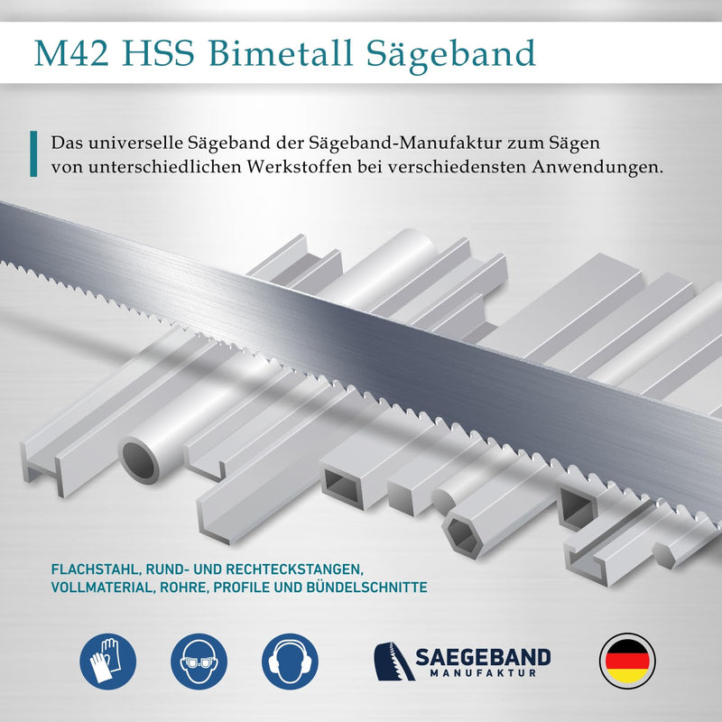 Pack of 3 Premium M42 HSS Bi-Metal Saw Bands, 1435 x 13 x 0.65 mm with 14/18 TPZ, Bandsaw Blade, Saw Blade for Metal, Steel, Aluminium, Non-ferrous Metals Light Metal Alloys 1435x13x0,65mm 14/18 TPI