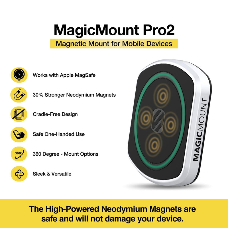 Scosche MP2WD-XTSP MagicMount Pro2 Magnetic Car Phone Holder - Ultimate Magnetic Car Mount for Windshield or Dashboard with Suction Cup - Compatible with MagSafe, iPhones, Galaxy, Pixel & Smartphones 1 Pack Window / Dash Suction