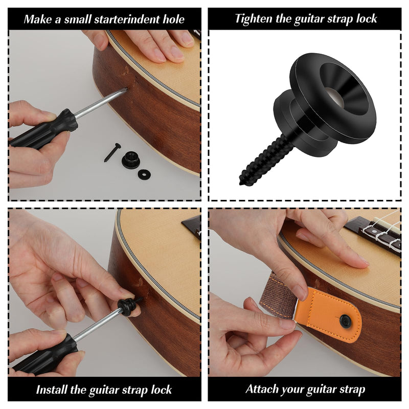 [AUSTRALIA] - 2PCS Guitar Strap Buttons Black Guitar Strap Lock Buttons Guitar Security Lock Electric Guitar Strap Locks Mushrooms Head Guitar Strap Button for Guitar Bass Ukulele 