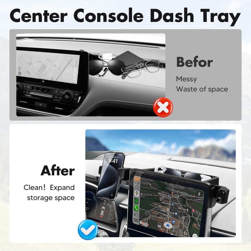 FIILINES Dashboard Center Console Organizer & Phone Holder for Toyota Corolla 2019-2026/Corolla Cross 2022-2026, Dash Organizer with 360 Degree Rotation Phone Mount Accessories (No XLE/XSE)
