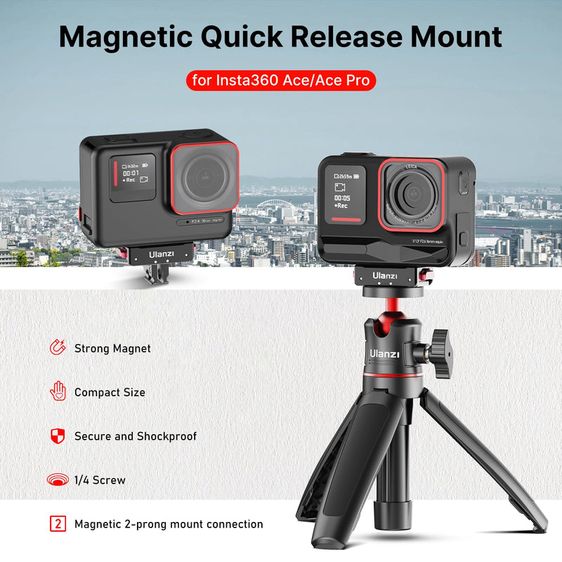 Ulanzi Magnetic Adapter Mount, Quick Release Mount, Magnetic Quick Release Base with 1/4 Screw for Insta360 ACE/ACE PRO, Insta360 x4/x3, 1/4 Screw Hole for Tripod Foldable C010