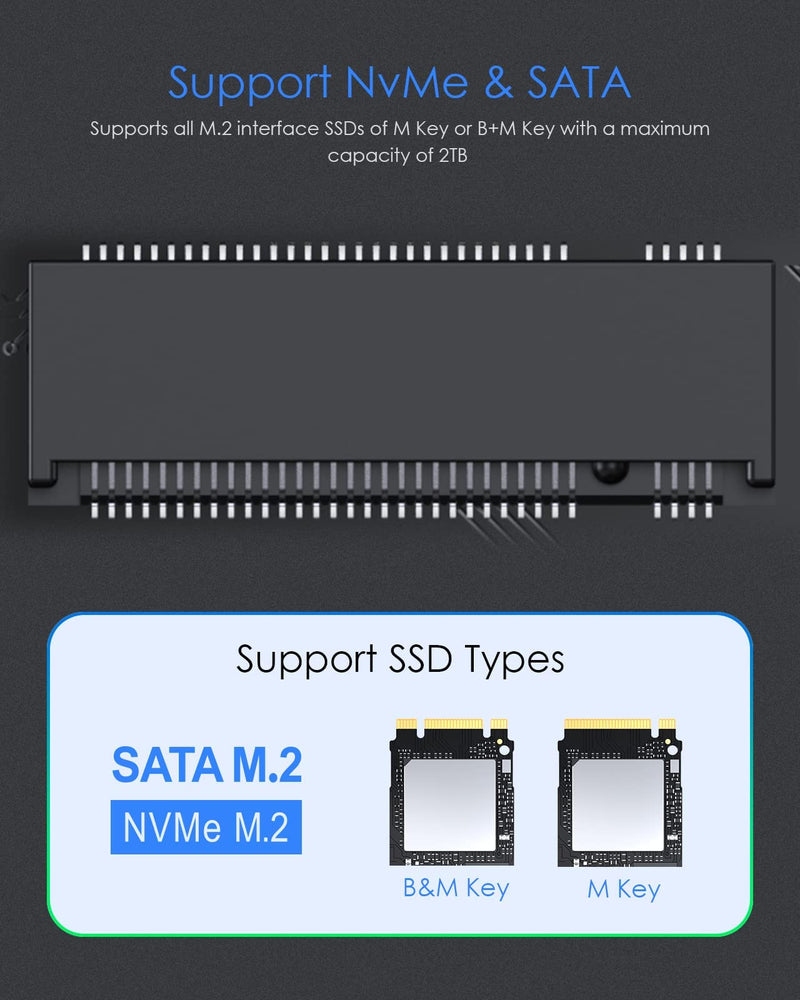 LENTION USB C to NVMe & SATA M.2 SSD Enclosure, USB 3.1 Gen 2 M Key & B&M Key Hard Drive Adapter, Supports UASP for SSD Size 2280/2260/2242/2230, Compatible Mac OS, Windows, More (CB-C9E, Space Gray)