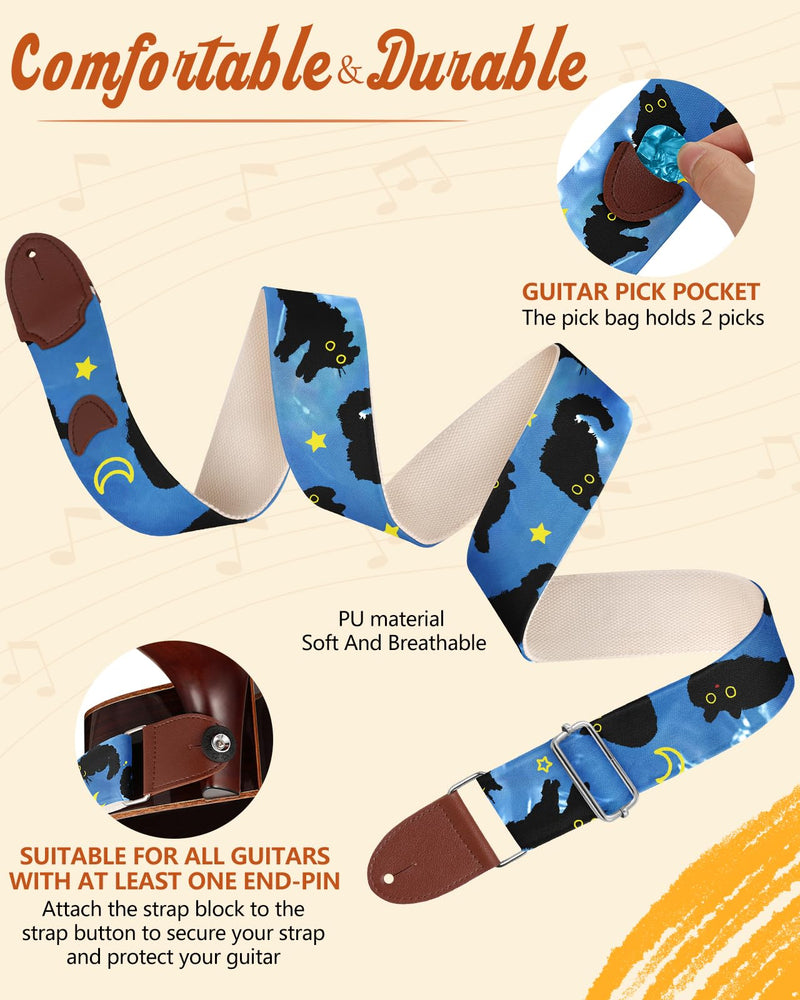 Acoustic Guitar Strap for Ukulele Bass Classical Electric Guitar Correa para Guitarra Adult Size Cool Long Adjustable Blue Cats