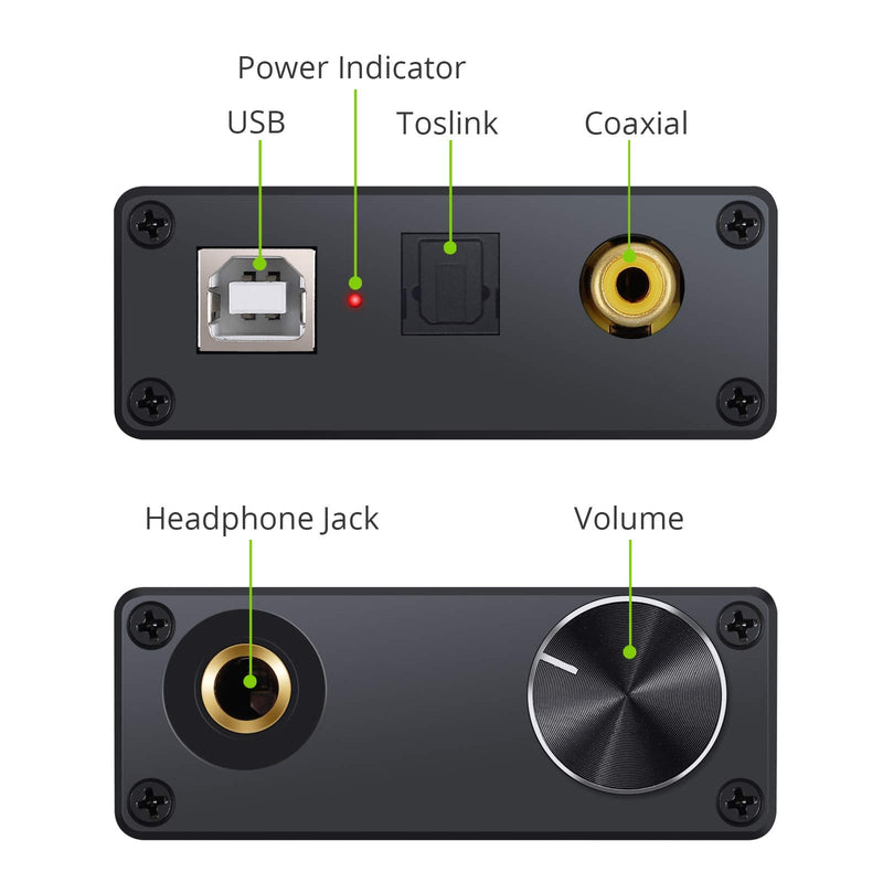 LiNKFOR USB DAC and Headphone Amplifier, Coaxial/Optical/6.35mm Headphone Output, USB to Coaxial S/PDIF Digital to Analog Converter Comaptible with Windows XP 7 10 and Mac PS4 PS3 USB DAC with Amps