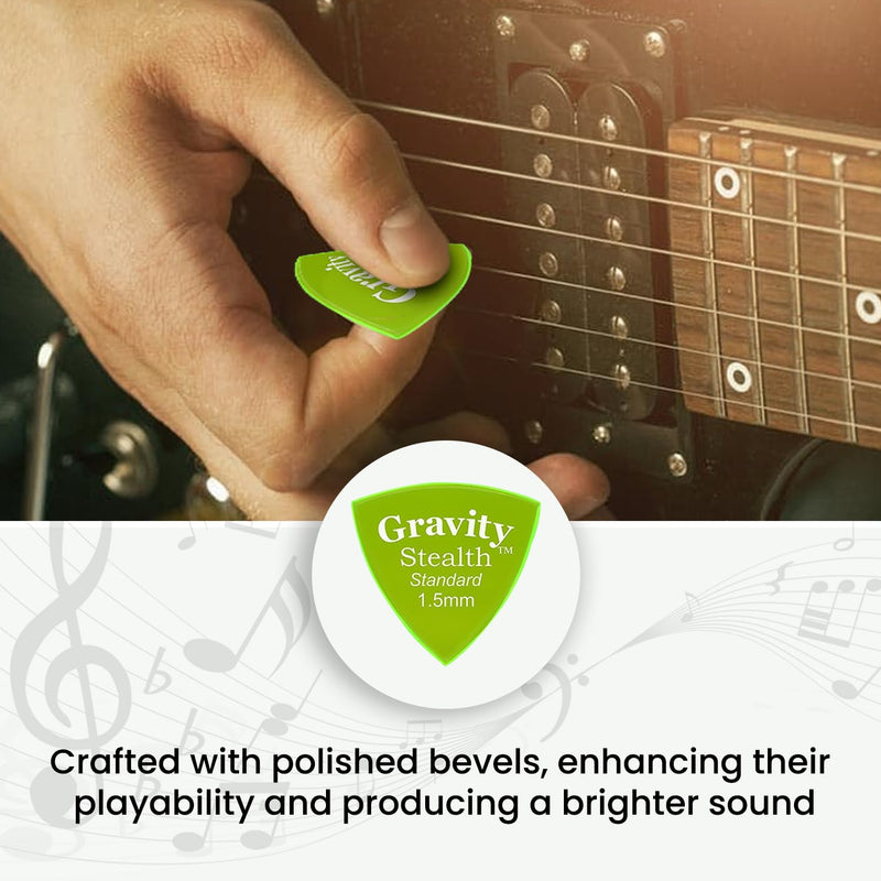 Gravity Picks Acrylic Guitar Picks - Polished, Sharper & Stronger Bevels for Brighter Sound & Tighter Grip - 1.5mm Stealth Design & Standard Thickness - Handcrafted in California (5 Pack)