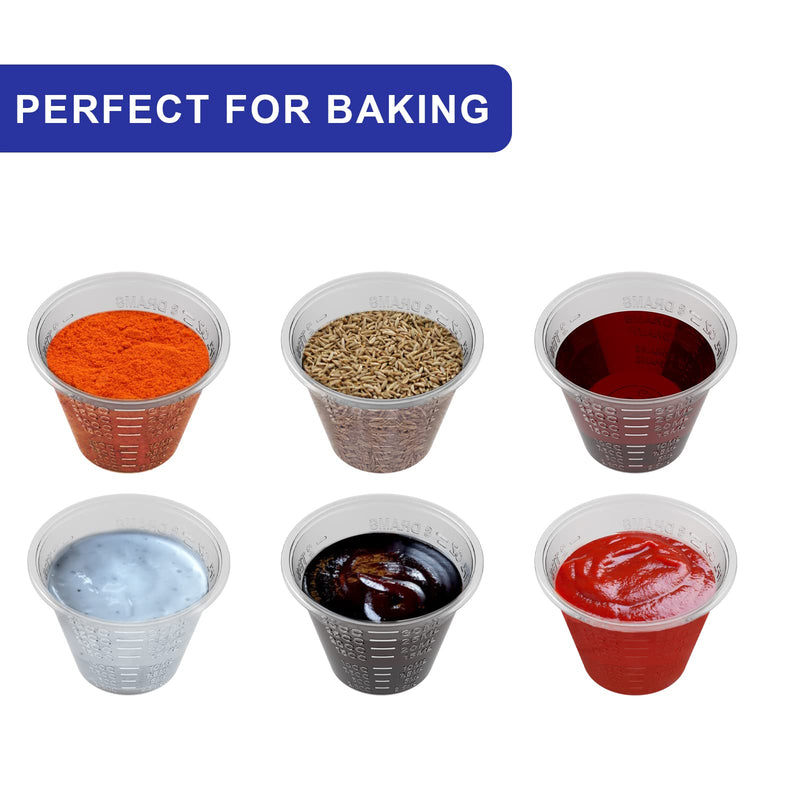 Disposable Medicine Cups Graduated, Bulk Pack of 100, 1 oz (30ml) Small Plastic Measuring Cup for Liquid Medication, Paint, epoxy, Pill and Resin.