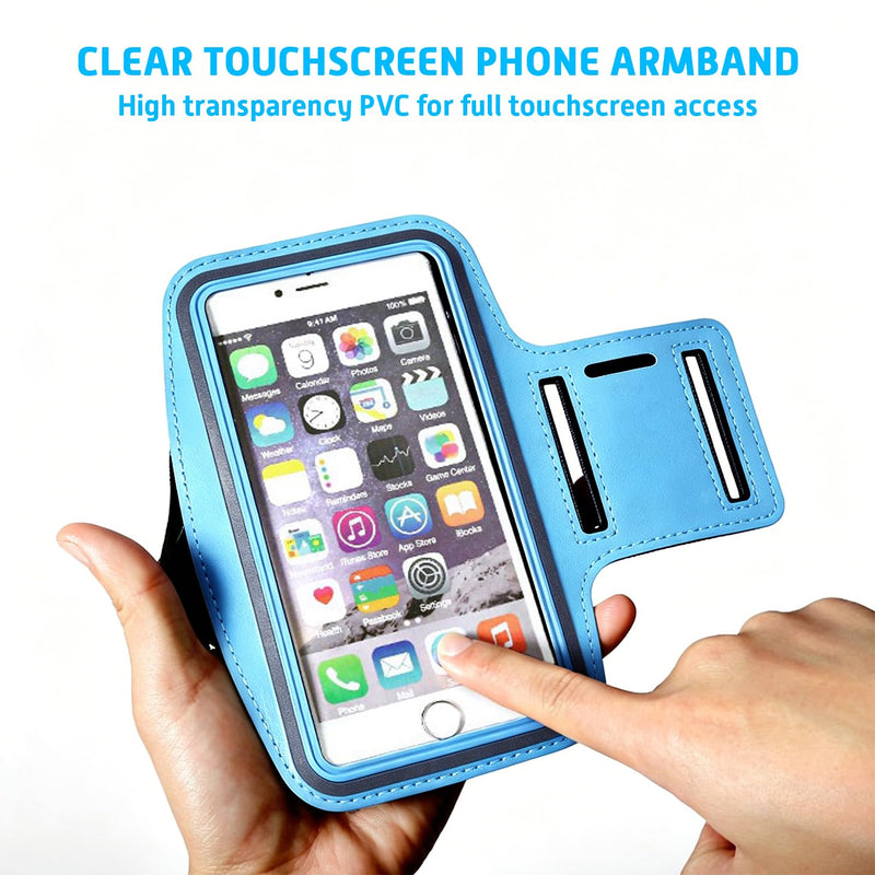Sports Arm Phone Holder - Universal Fit for iPhone 11-15 Pro Max/XR/8-6s Plus & Galaxy A/S/Note (Up to 7"), Sweatproof Running Gym Fitness Armband, 7" Blue 7-blue