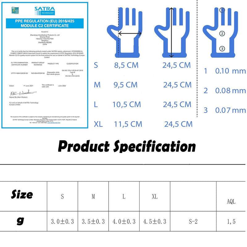 [AUSTRALIA] - Intco Medical – 100 x Medical Disposable Gloves Made of Tear-Resistant Nitrile – Latex and Powder-Free for Flawless Skin Compatibility – Can be Used in Chemical, Food & Cleaning Industry (M) 