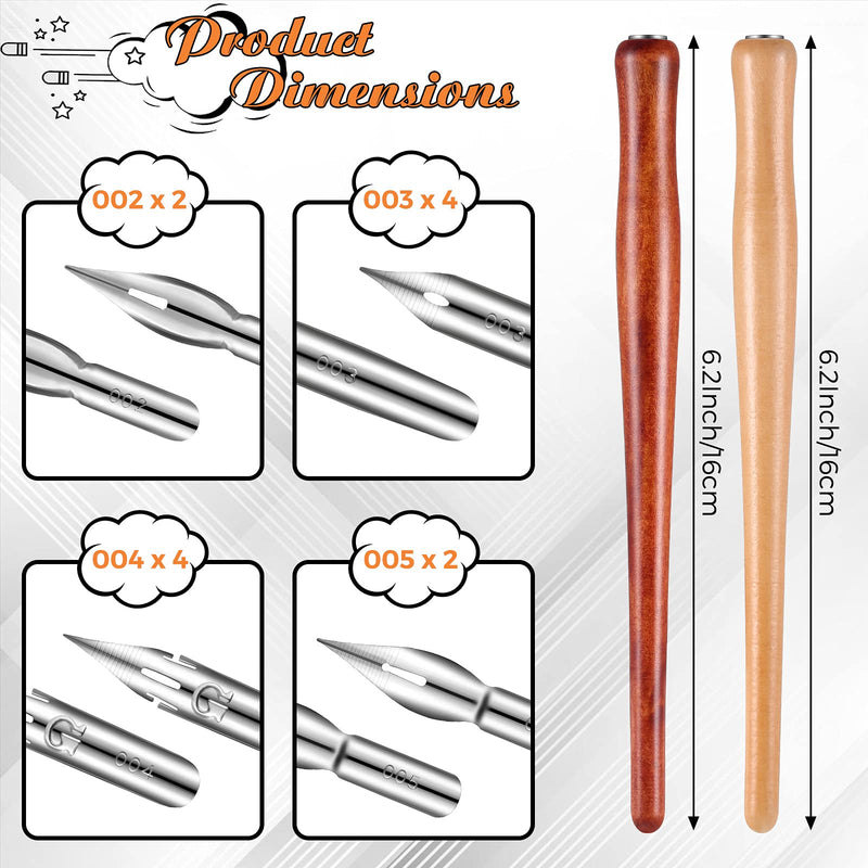 2 Pieces Comic Pen Holders with 12 Pieces Comic Pen Nibs Set, Wooden Comic Pen Nib Holder with Stainless Steel Comic Pen Nib Calligraphy Nibs for Writing, Painting, Signing