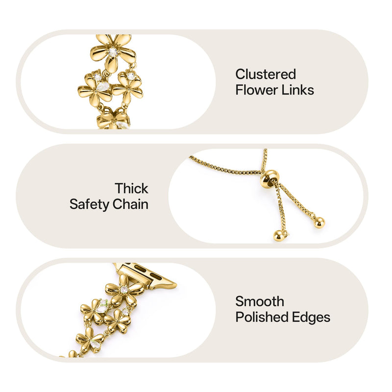 Floral Bloom Copper Watch Band for Women Compatible with Apple Watch 38/40/41/42/44/45/46/49mm for iWatch Series 11/10/9/8/7/6/5/4/3/2/1 SE Ultra1/2/3, Dressy Metal Bracelet Gold 42(Series 10-11)/38/40/41mm