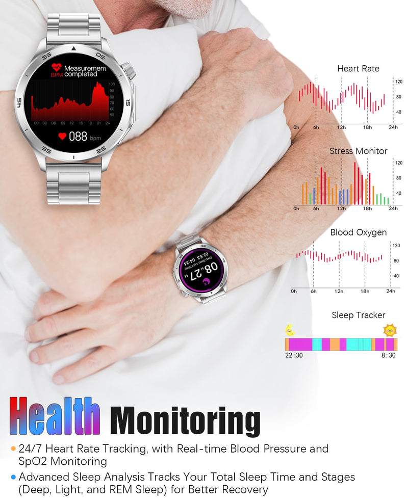 Smart Watch for Men, GPS Sports Mens Smartwatch, 1.53" HD Screen IP67 Waterproof, Answer/Make Call, Heart Rate Monitor, Sleep Tracking, Fitness Tracker, Compatible for Android iOS (Silver X2Max)
