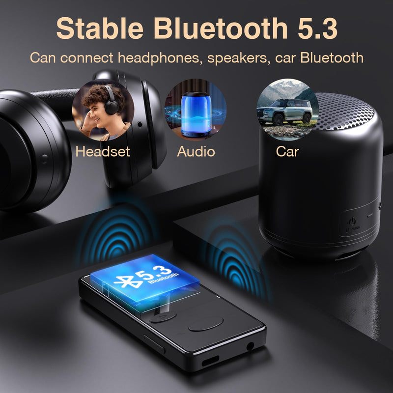 [AUSTRALIA] - Mp3 Player with Bluetooth 5.3 HiFi Sound, Mp3 Player with FM Radio, Mini Music Player 32G for Kids Adults, Earphones Included, TF Card can be Inserted 
