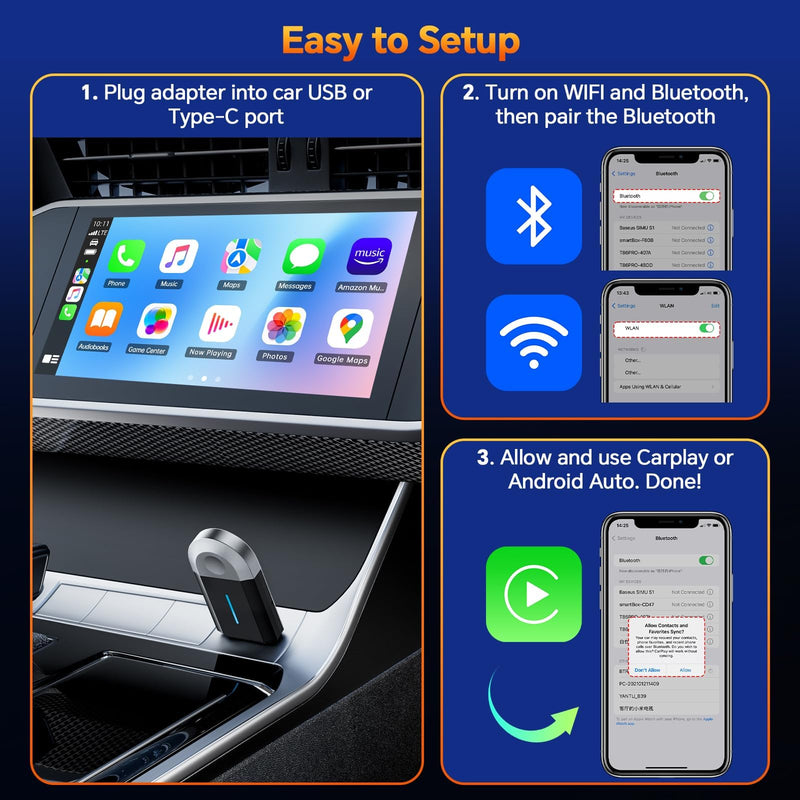 Master Cables 2 in 1 Wireless Carplay Adapter for Apple CarPlay & Android Auto, USB A & USB C Dongle Converts Wired to Wireless, Compatible with Cars from 2016, Plug & Play