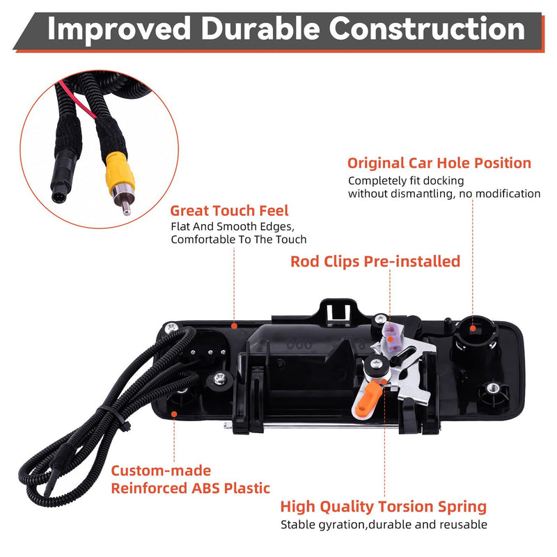 DEAL AUTO ELECTRIC PARTS Tailgate Handle Backup Camera w/Key Hole | Compatible with Toyota 16-23 Tacoma 14-21 Tundra, Built-in Truck Bed Backup Rear View Camera w/Power Cable RCA Plug