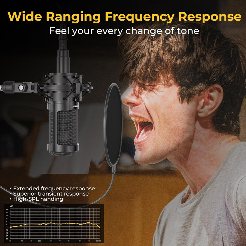 Mic for Asmr, for Audio Interface Cardioid Condenser Microphone XLR, Studio Recording microfono condensador with Shock mounts and Microphone Cable for Podcasting Music Voice-Over