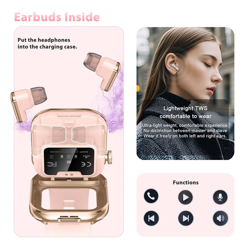 Smart Watches for Women with Earbuds Inside (Answer/Make Call) with 2.02" | Fitness Tracker with Exercise Monitor, Ultra-Long Standby Waterproof with Sleep Record Compatible with iPhone Android Gold