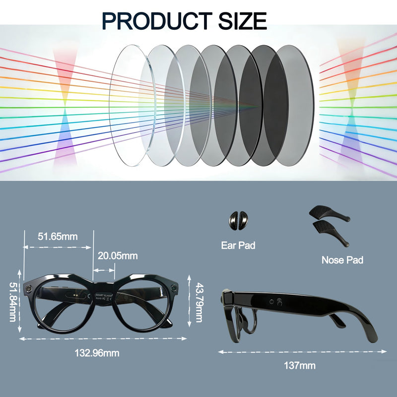 AI Smart Glasses with Camera: POV Video Recording & Bluetooth Audio | AI object recognition & translation, photochromic lenses, 290mAh battery W611White