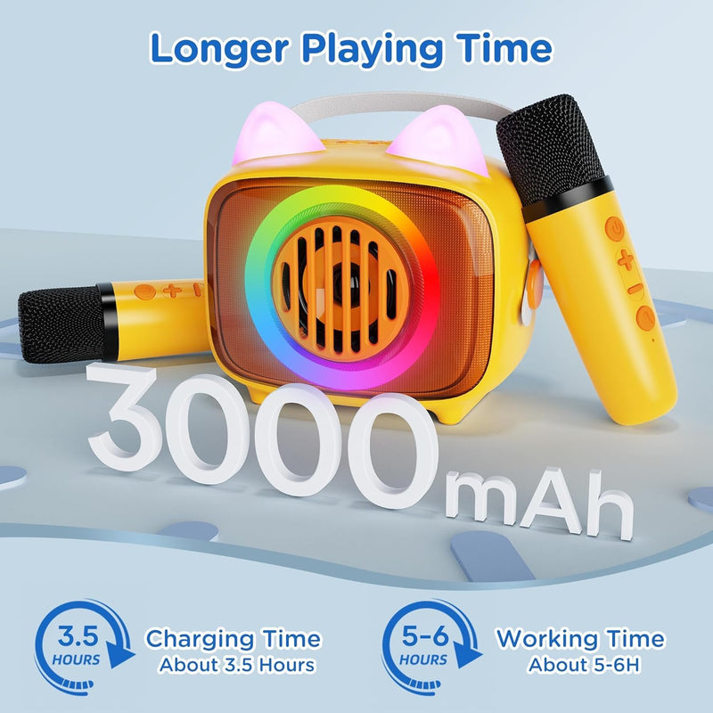 BIGASUO Karaoke Machine for Kids, Mini Portable Bluetooth Speaker with 2 Wireless Microphones and LED Lights, Kids Toys Ideal Gifts for Girls & Boys Birthday Home Party 1