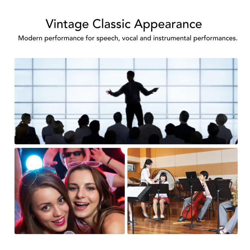 Retro Vintage Microphone, Zinc Alloy Self Tensioning Rotating Rack Dynamic Vocal Microphone with Sound, for KTV, Stage Performances (Silver)