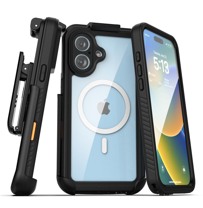 Encased for iPhone 16 Plus Waterproof Case with Belt Clip Holster [Military Grade] Shockproof, Full-Body Phone Cover with Built-in Screen Protector (Compatible with MagSafe)