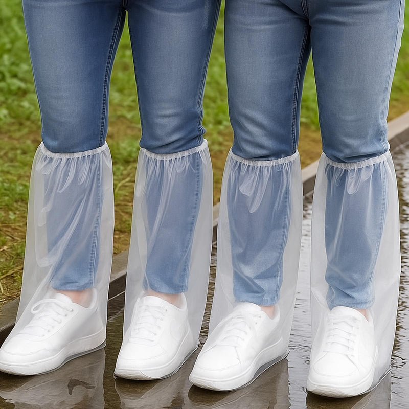 4 Pairs Disposable Boot Covers with Elastic Band, Waterproof Rain Shoe Covers, Transparent Overshoes, Waterproof, Non-Slip for Men and Women for Outdoor Camping