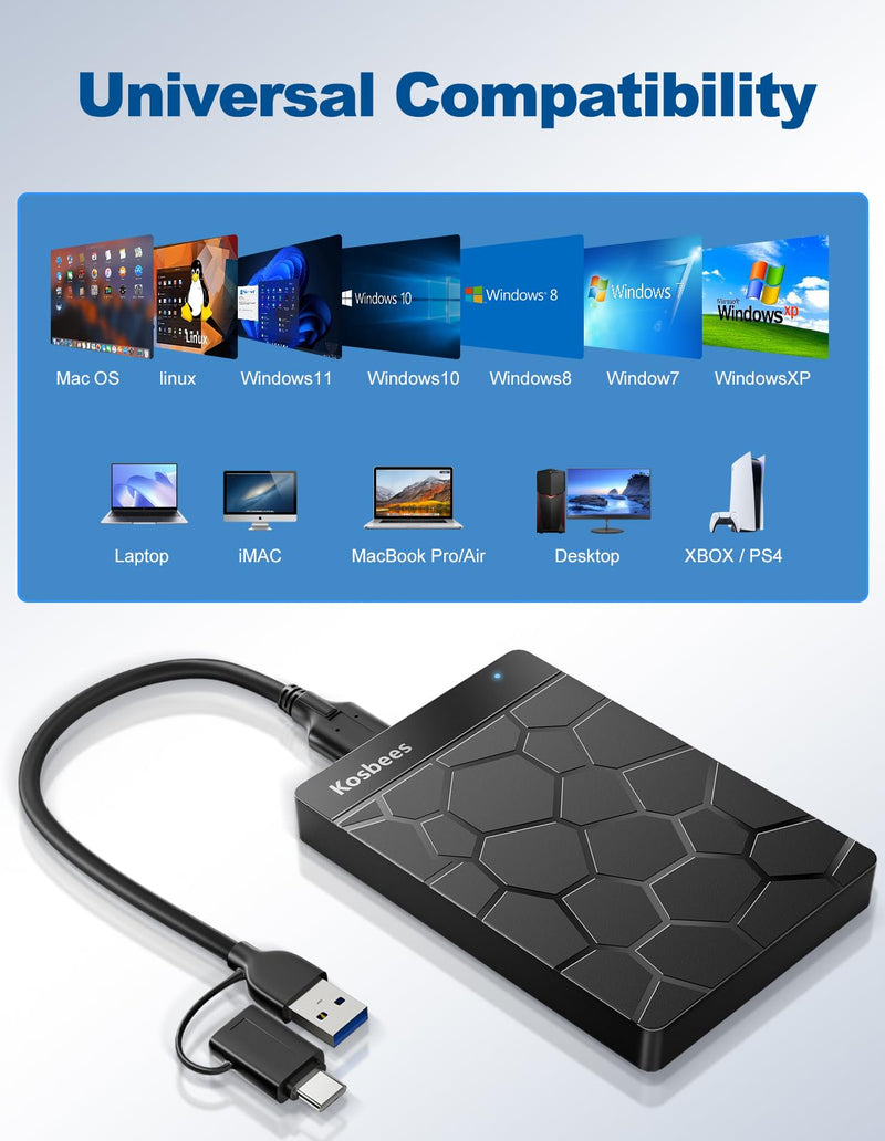 500 GB External Hard Drives,Portable Hard Drive for Windows,Ultra Slim External HDD Store Compatible with PC, MAC,Laptop,PS4, Xbox one, Xbox 360;Plug and Play Ready 500 GB BLACK