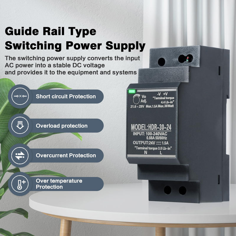 Jadeshay DIN Rail Power Supply 24 V 1.5 A 30 W DIN Rail Power Supply 12 V HDR-30-12 30 W 24 V 1.5 A Switching Power Supply DIN Rail Transformer AC/DC Single Phase Transformer HDR-30W-24V1.5A