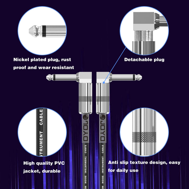JOYO Guitar Patch Cables 7.8 Inch Professional Bass Guitar Effect Pedal Patch Cords 1/4 Inch (CM-11, 6 Pack)