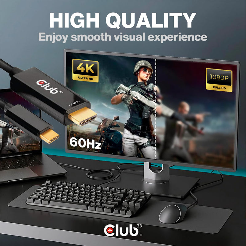 Club 3D 4K 60Hz HDMI to USB Type C Video Cable HDMI 2.0 (Male) to USB Type C (Male) Active Monitor Converter 1.8m/6 Feet CAC-1334 Cable M/M 1.8m