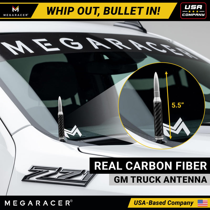 [AUSTRALIA] - Anodized Silver Carbon Fiber 50 Cal Bullet Antenna for Chevy Silverado & GMC Sierra 1500 2500 (1999-2026) – Billet Aluminum, UV & Chip-Resistant, Car Wash Safe, Short Truck Replacement Accessories 
