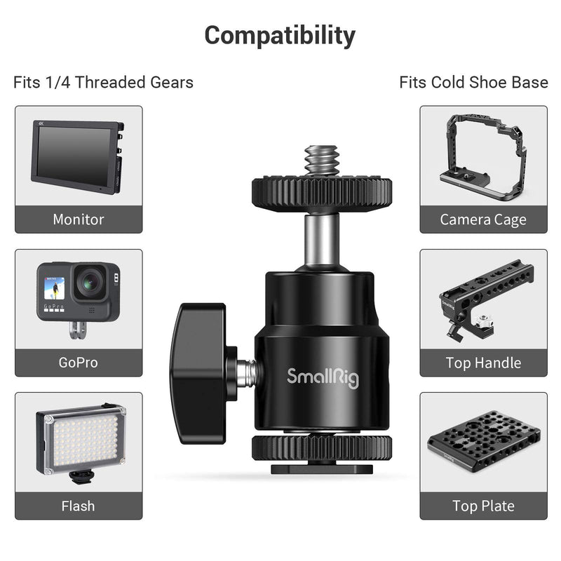 SmallRig 1/4" Camera Hot Shoe Mount, Ballhead Tripod with Additional 1/4" Screw, 2pcs Pack - 2059 2 Pack