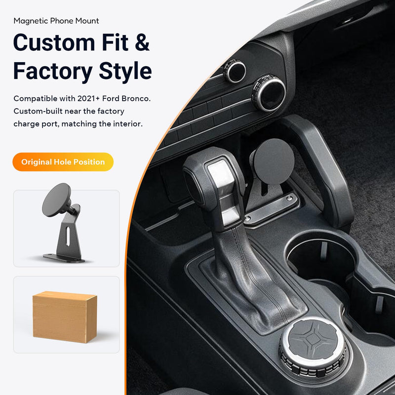 powoq 2/4 Door Magnetic Phone Mount Compatible with 2021-2026 Ford Bronco | Center Console Adjustable Phone Holder Replacement for 2021-2026 Ford Bronco Accessories