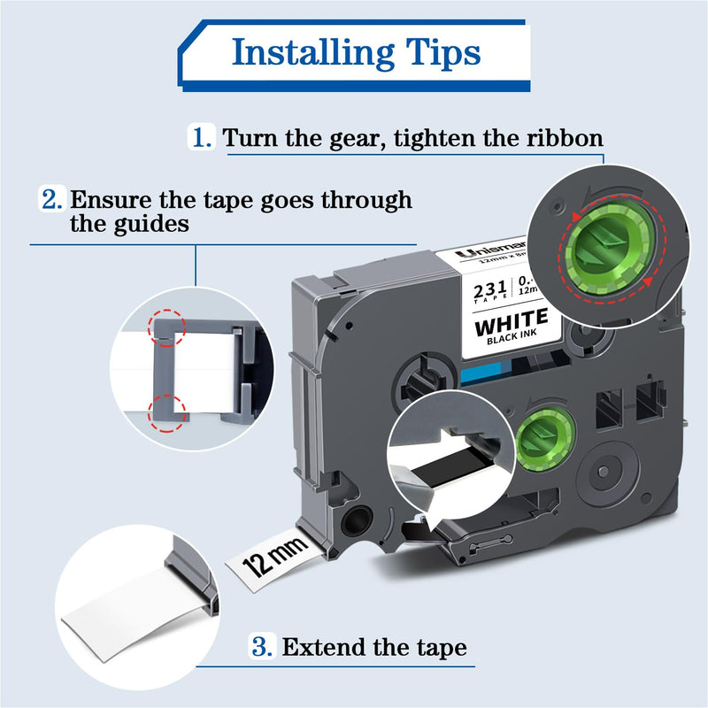 [AUSTRALIA] - Unismar 5-Pack Compatible for Brother Black on White 12mm Label Tape Replacement for Ptouch PTD200 PTD202 PTD210 PTD600 PTD400 PTH100 PTH110 PT1280 Label Printer 26.2Ft(8m) 