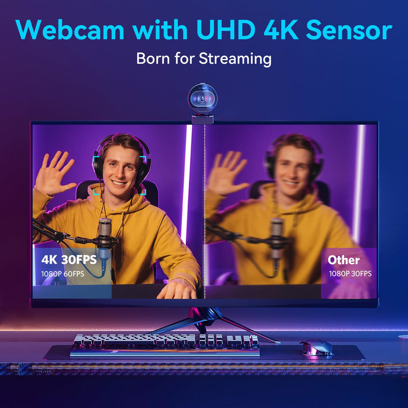 EMEET S600 4K Webcam for Streaming, Sony 1/2.55'' Sensor, PDAF Autofocus | 1080P@60FPS, 2 Noise Reduction Mics, Built-in Privacy Cover, 73° FOV, Streaming Camera for Live Commerce/Gaming/Beauty S600 Sony Sensor PDAF 60FPS