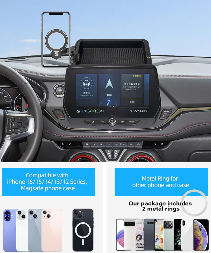 Car Phone Holder for 2023 2024 2025 2026 Chevrolet Blazer Accessories Apply to 10.2 in Screen Fixed Clip Magnetic Cell Phone Mount with Dashboard Storage Tray for 2023-2026 Blazer(10.2 Inch+Storage Tray)