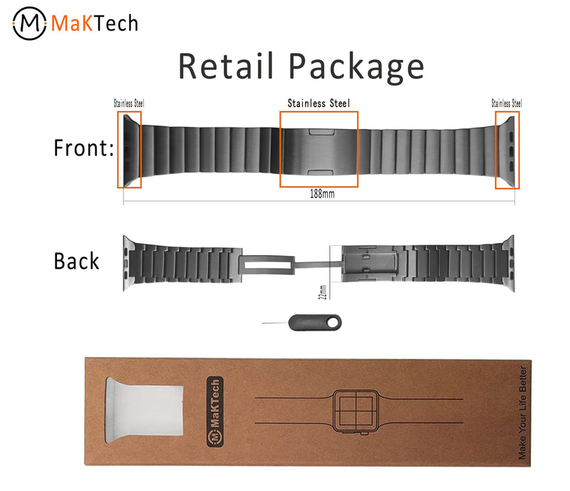 Titanium Band for Apple Watch 46mm/49mm, DLC Flat Link Bracelet, Black | MaKTech DLC Coating Scratch-Resistant, Deployment Clasp, for Apple Watch 11/10 46mm, Ultra 3/2/1 49mm, 9/8 45mm, SE 3/2 44mm 46mm/45mm/44mm/49mm